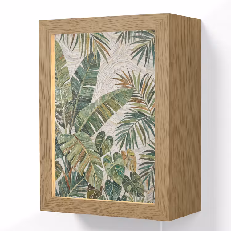 Planten - Tropisch - Mozaïek - Natuur - Groen Light Box met kabel (Wandlamp) klein -3d