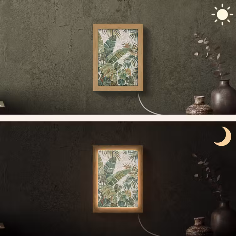 Planten - Tropisch - Mozaïek - Natuur - Groen Light Box met kabel (Wandlamp) klein -sfeer3