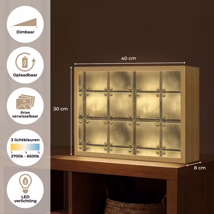 Platen - Industrieel - Stoer - Goud Light Box met batterij (Wandlamp) middel 907 -USP_websiteoverzichtNL