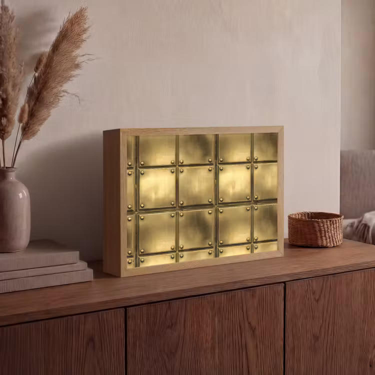Platen - Industrieel - Stoer - Goud Light Box met batterij (Wandlamp) middel 907 -sfeer2