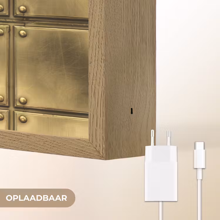 Platen - Industrieel - Stoer - Goud Light Box met batterij (Wandlamp) middel 907 -USP_websiteoplaadbaarNL