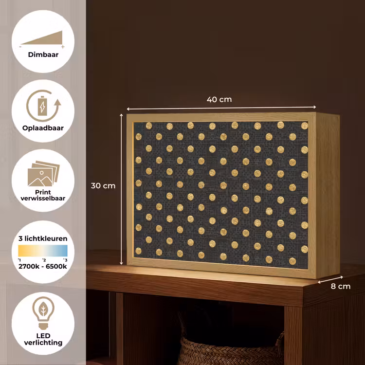 Polka Dot - Stippen - Goud - Zwart Light Box met batterij (Wandlamp) middel 907 -USP_websiteoverzichtNL