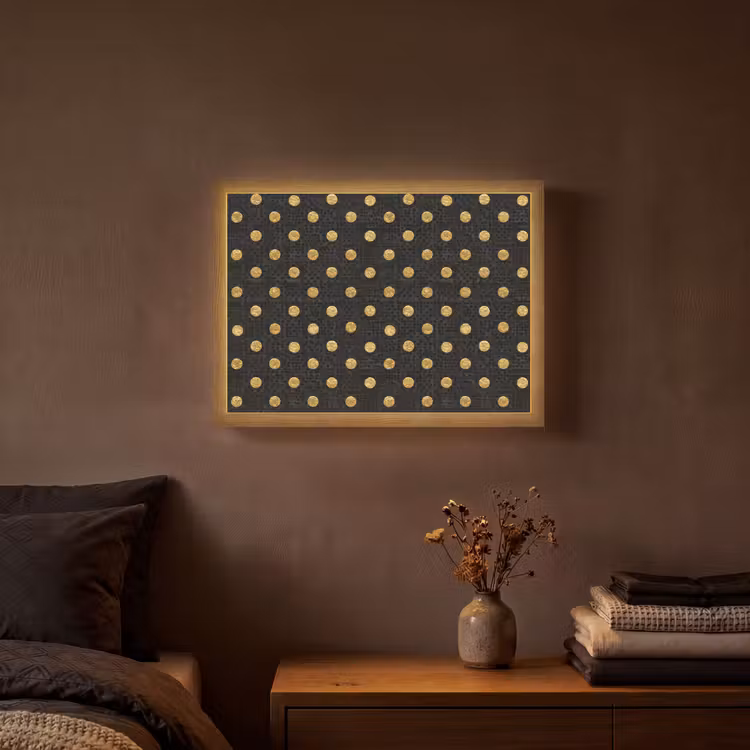 Polka Dot - Stippen - Goud - Zwart Light Box met batterij (Wandlamp) middel 907 -sfeer4