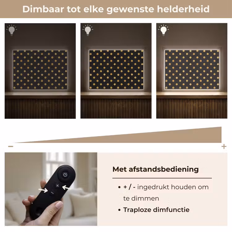 Polka Dot - Stippen - Goud - Zwart Light Box met batterij (Wandlamp) middel 907 -USP_dimbaarNL