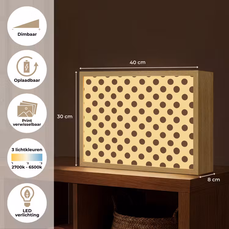 Polka Dot - Stippen - Retro - Geel - Bruin Light Box met batterij (Wandlamp) middel 907 -USP_websiteoverzichtNL