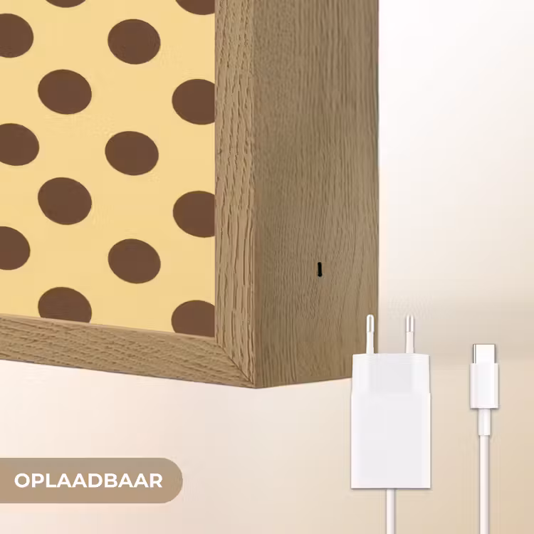 Polka Dot - Stippen - Retro - Geel - Bruin Light Box met batterij (Wandlamp) middel 907 -USP_websiteoplaadbaarNL