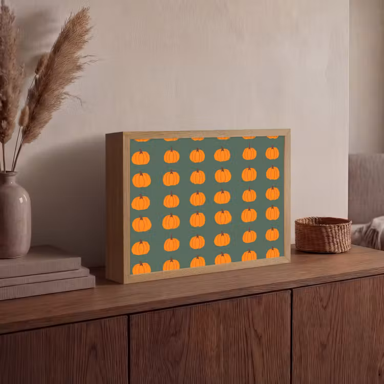 Pompoen - Patroon - Oranje Light Box met batterij (Wandlamp) middel 907 -sfeer2