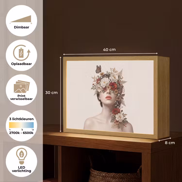 Portret - Bloemen - Cremé Light Box met batterij (Wandlamp) middel -USP_websiteoverzichtNL