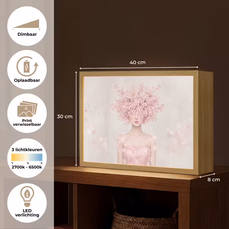 Portret - Kersenbloesem - Roze Light Box met batterij (Wandlamp) middel -USP_websiteoverzichtNL