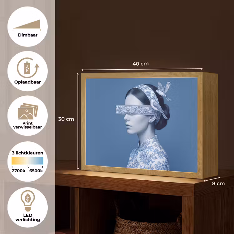 Portret - Klassiek - Wit - Blauw Light Box met batterij (Wandlamp) middel -USP_websiteoverzichtNL
