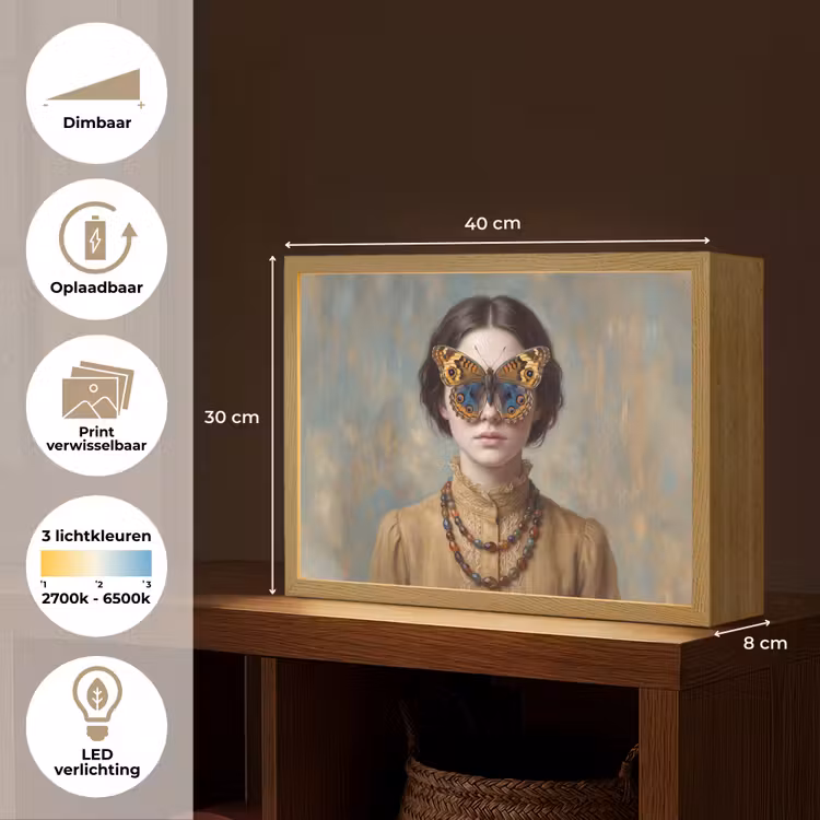 Portret - Vlinder - Kleurrijk Light Box met batterij (Wandlamp) middel -USP_websiteoverzichtNL