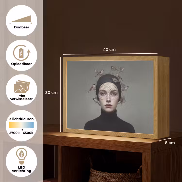 Portret - Vogels - Zwart Light Box met batterij (Wandlamp) middel -USP_websiteoverzichtNL