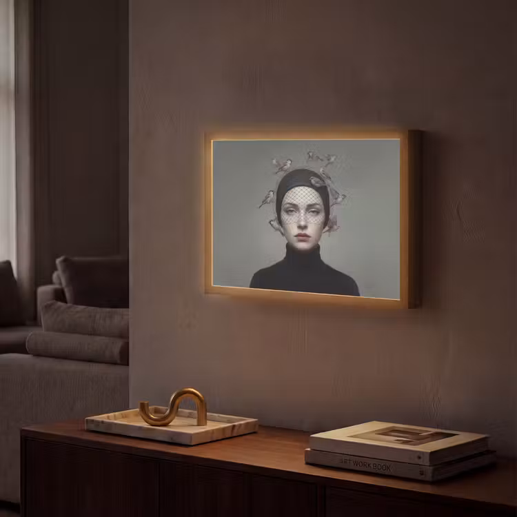 Portret - Vogels - Zwart Light Box met batterij (Wandlamp) middel -sfeer1