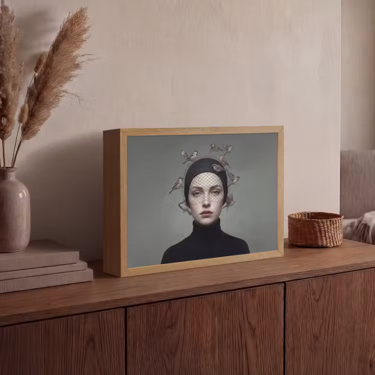 Portret - Vogels - Zwart Light Box met batterij (Wandlamp) middel -sfeer2
