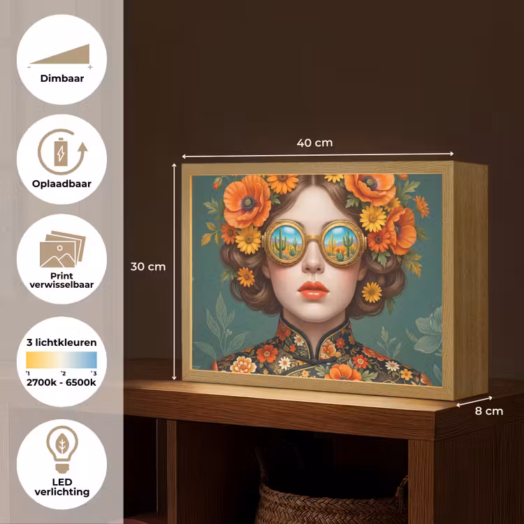 Portret - Vrouw - Kleurrijk - Expressief Light Box met batterij (Wandlamp) middel -USP_websiteoverzichtNL