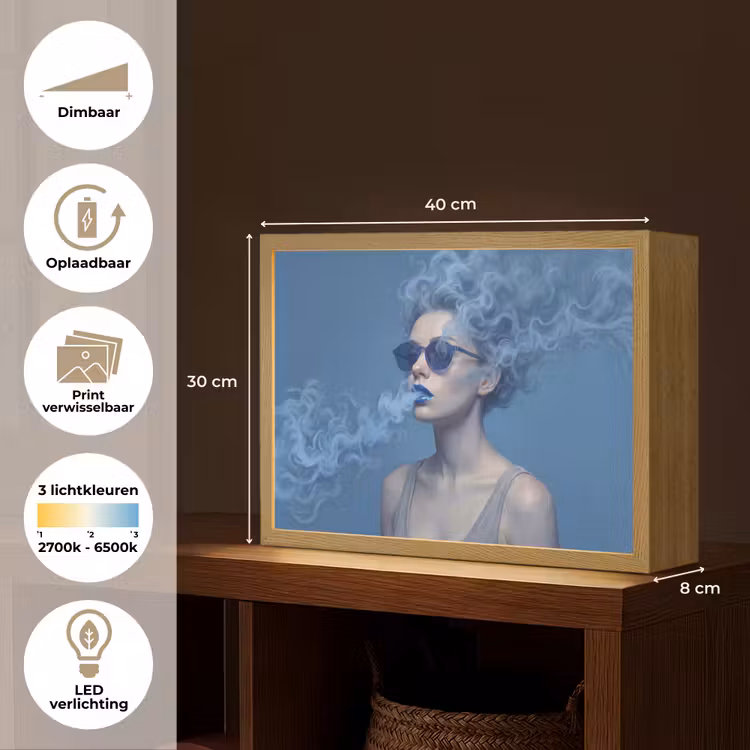 Portret - Zonnebril - Rook - Abstract - Blauw Light Box met batterij (Wandlamp) middel -USP_websiteoverzichtNL