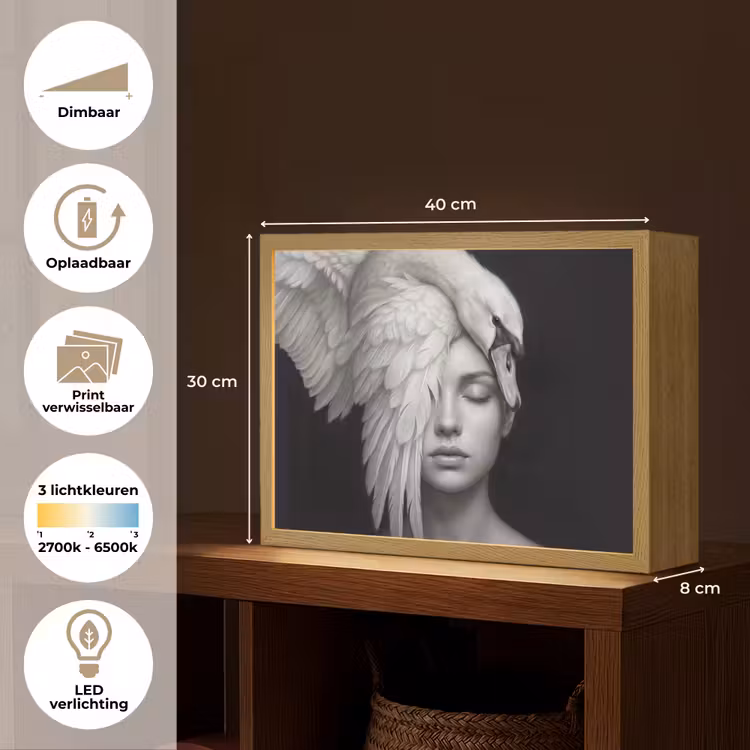 Portret - Zwaan - Zwart - Wit Light Box met batterij (Wandlamp) middel -USP_websiteoverzichtNL