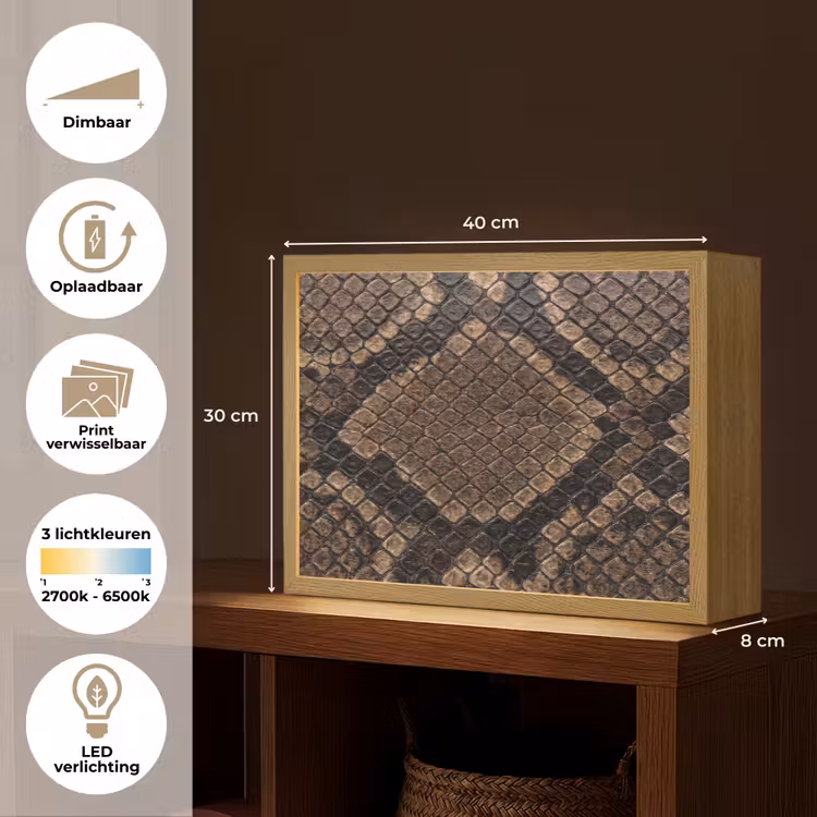Python - Schubben - Brons Light Box met batterij (Wandlamp) middel -USP_websiteoverzichtNL