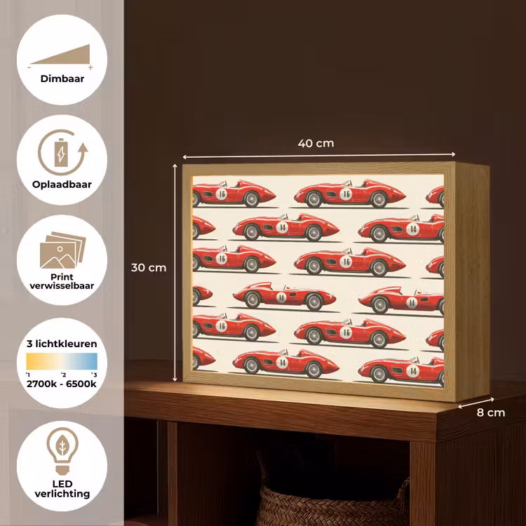 Raceauto - Retro - Rood Light Box met batterij (Wandlamp) middel 907 -USP_websiteoverzichtNL