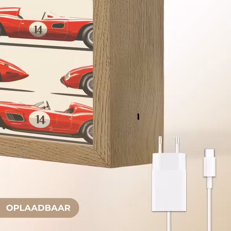 Raceauto - Retro - Rood Light Box met batterij (Wandlamp) middel 907 -USP_websiteoplaadbaarNL