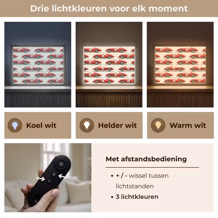Raceauto - Retro - Rood Light Box met batterij (Wandlamp) middel 907 -USP_lichtkleurNL