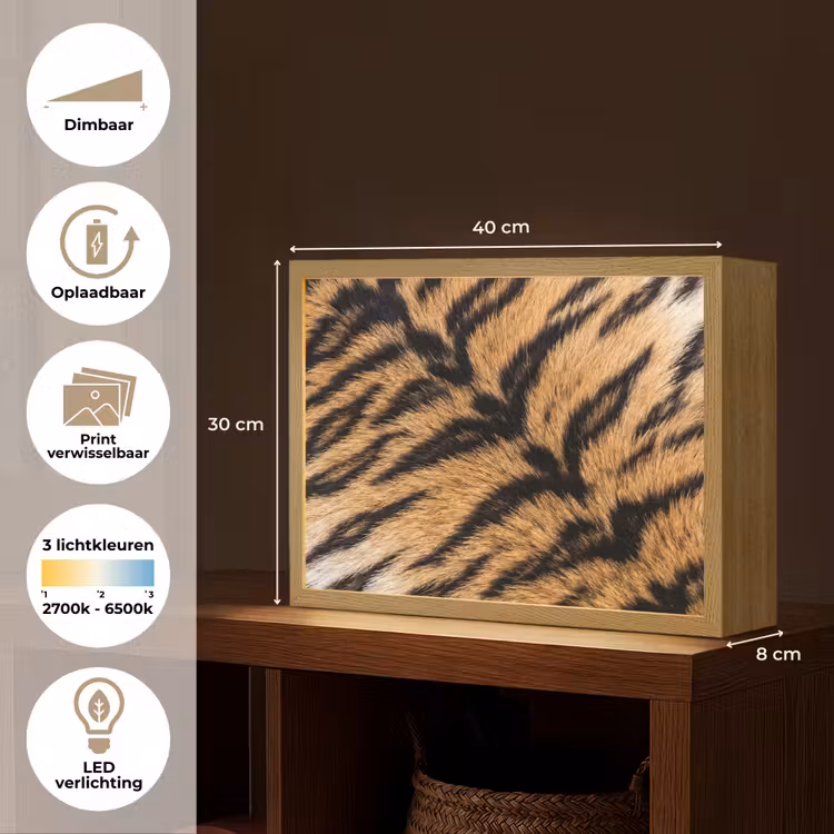 Realistisch - Tijgervacht - Zwart Light Box met batterij (Wandlamp) middel -USP_websiteoverzichtNL