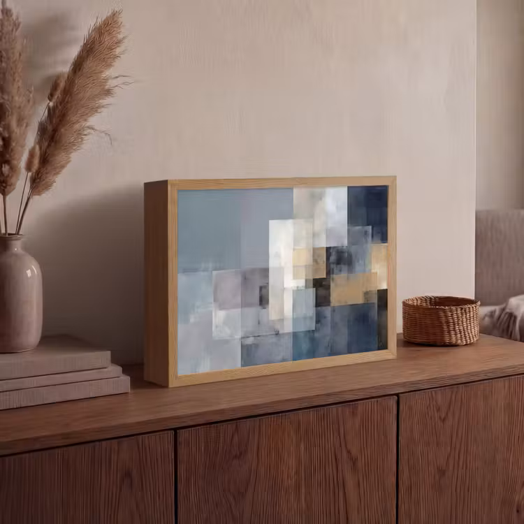 Rechthoeken - Abstract - Blauw Light Box met batterij (Wandlamp) middel -sfeer2