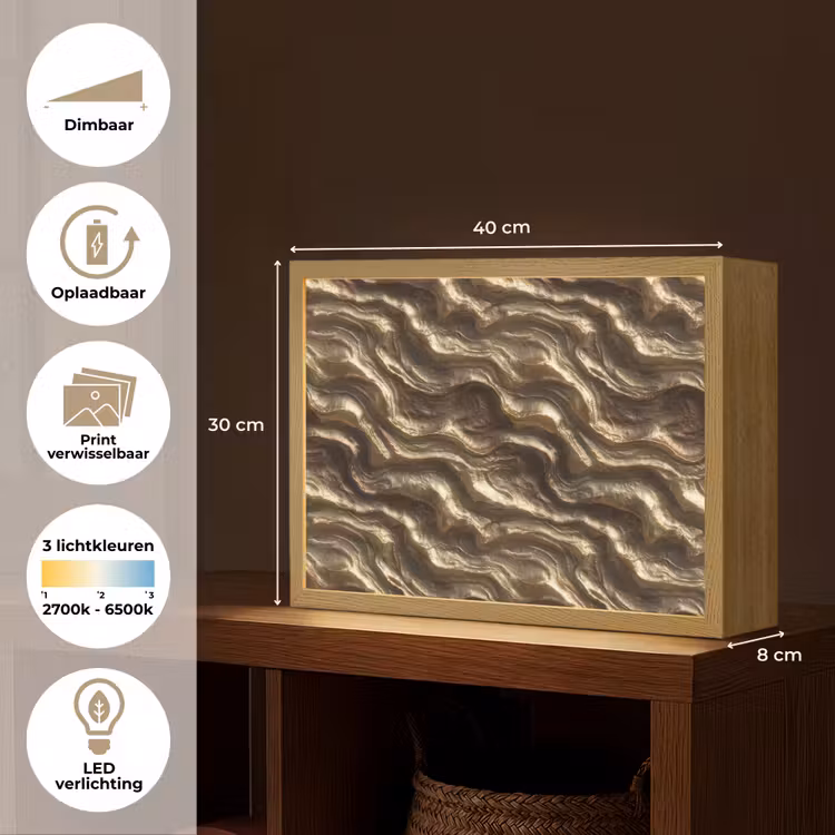 Reliëf - Golven - Abstract - Bronsgoud Light Box met batterij (Wandlamp) middel 907 -USP_websiteoverzichtNL