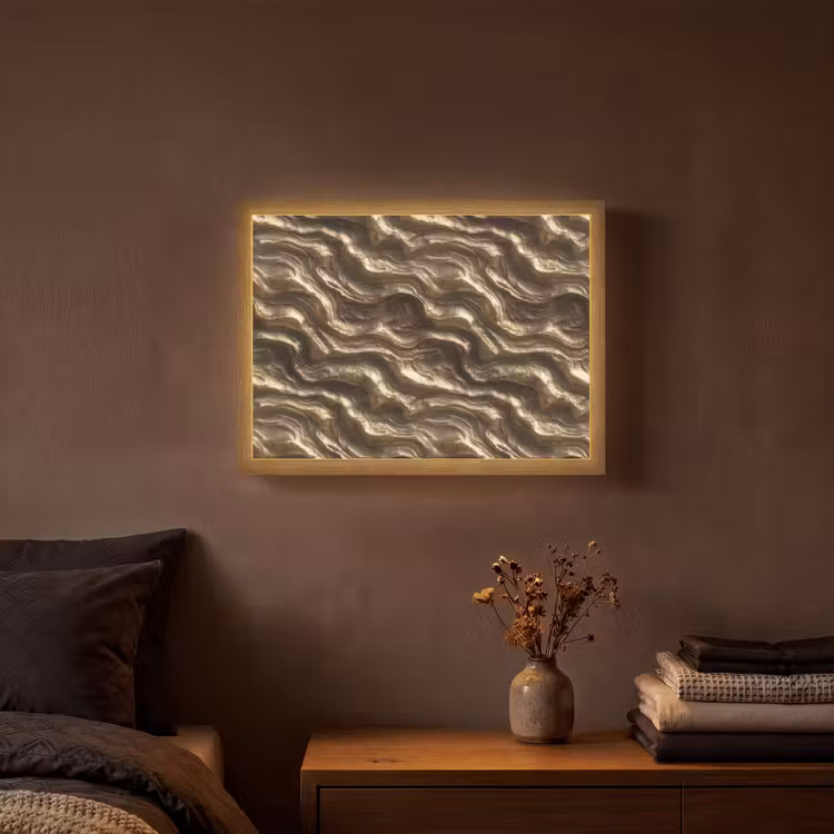 Reliëf - Golven - Abstract - Bronsgoud Light Box met batterij (Wandlamp) middel 907 -sfeer4