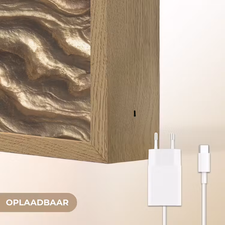 Reliëf - Golven - Abstract - Bronsgoud Light Box met batterij (Wandlamp) middel 907 -USP_websiteoplaadbaarNL
