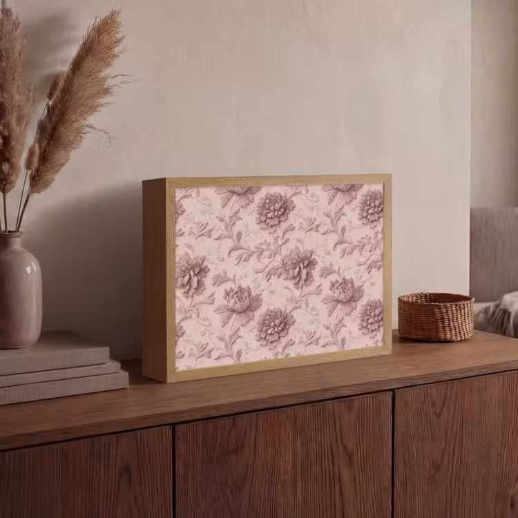 Reliëf - Pioenrozen - Roze Light Box met batterij (Wandlamp) middel 907 -sfeer2