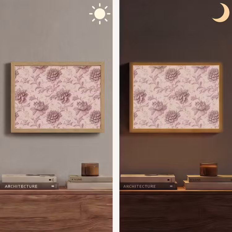 Reliëf - Pioenrozen - Roze Light Box met batterij (Wandlamp) middel 907 -sfeer3