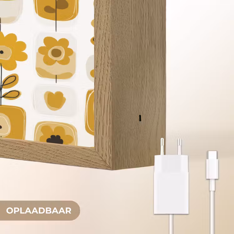 Retro - Abstract - Bloemen - Okergeel Light Box met batterij (Wandlamp) middel 907 -USP_websiteoplaadbaarNL