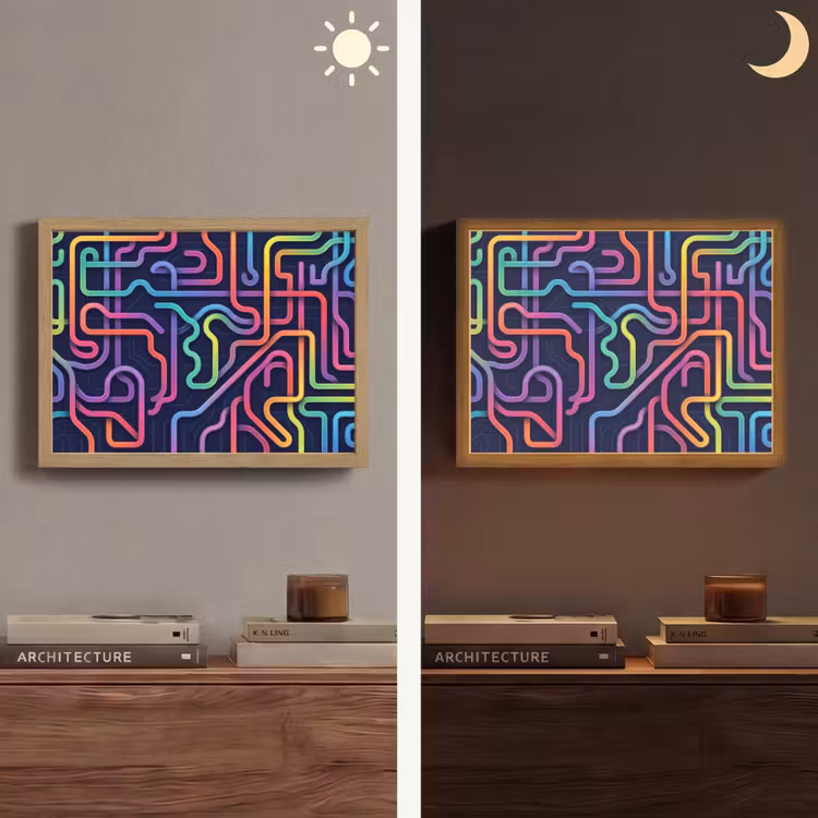 Retro - Abstract - Neon Light Box met batterij (Wandlamp) middel -sfeer3