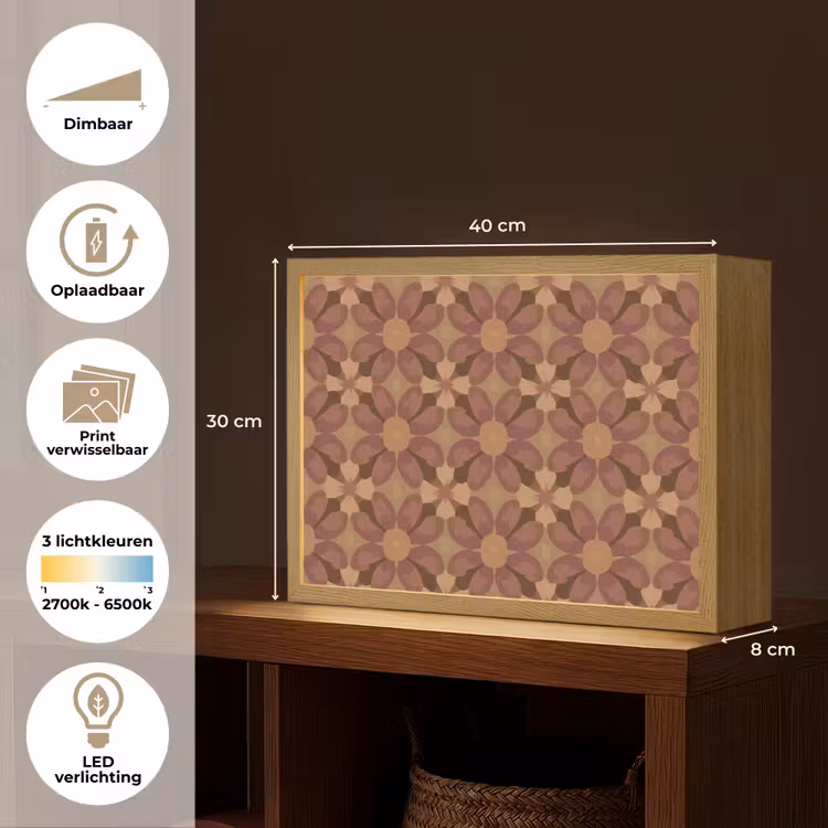Retro - Bloemen - Bruin Light Box met batterij (Wandlamp) middel 907 -USP_websiteoverzichtNL