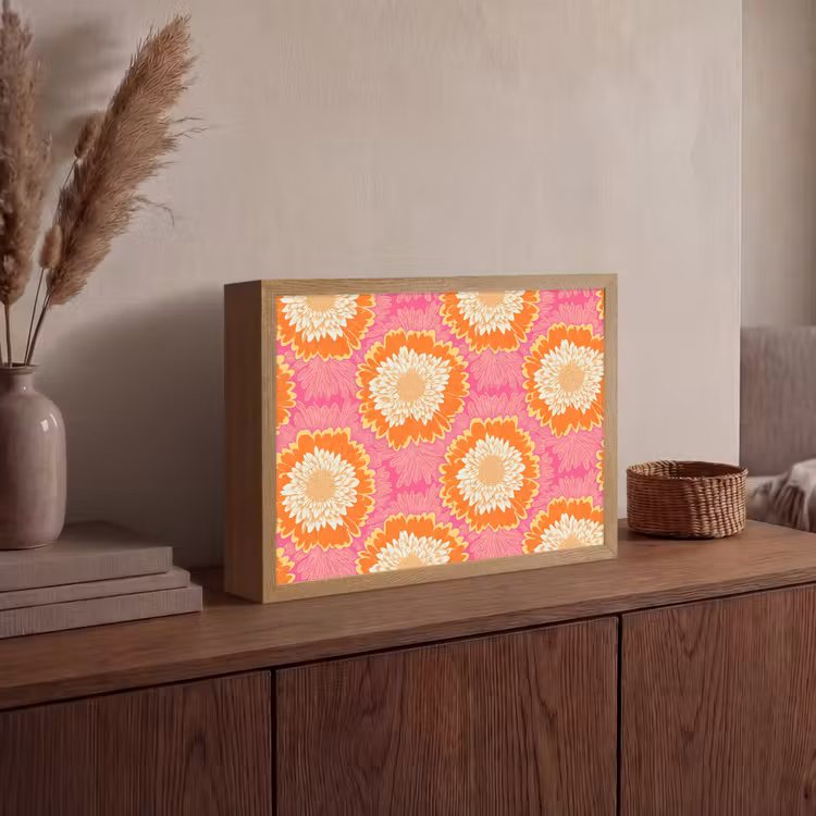 Retro - Bloemen - Kleurrijk Light Box met batterij (Wandlamp) middel 907 -sfeer2