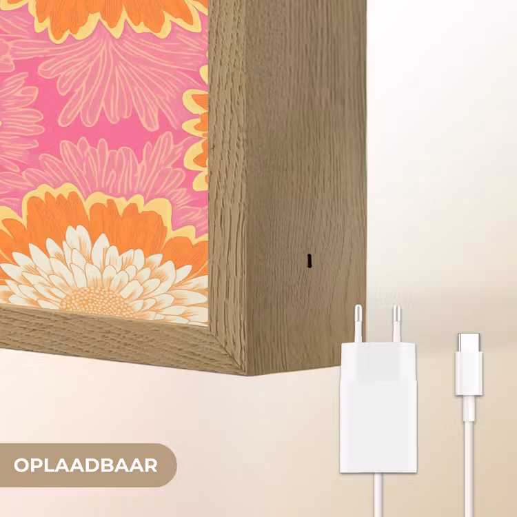 Retro - Bloemen - Kleurrijk Light Box met batterij (Wandlamp) middel 907 -USP_websiteoplaadbaarNL