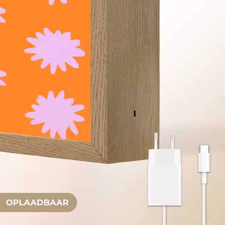 Retro - Bloemen - Oranje Light Box met batterij (Wandlamp) middel 907 -USP_websiteoplaadbaarNL