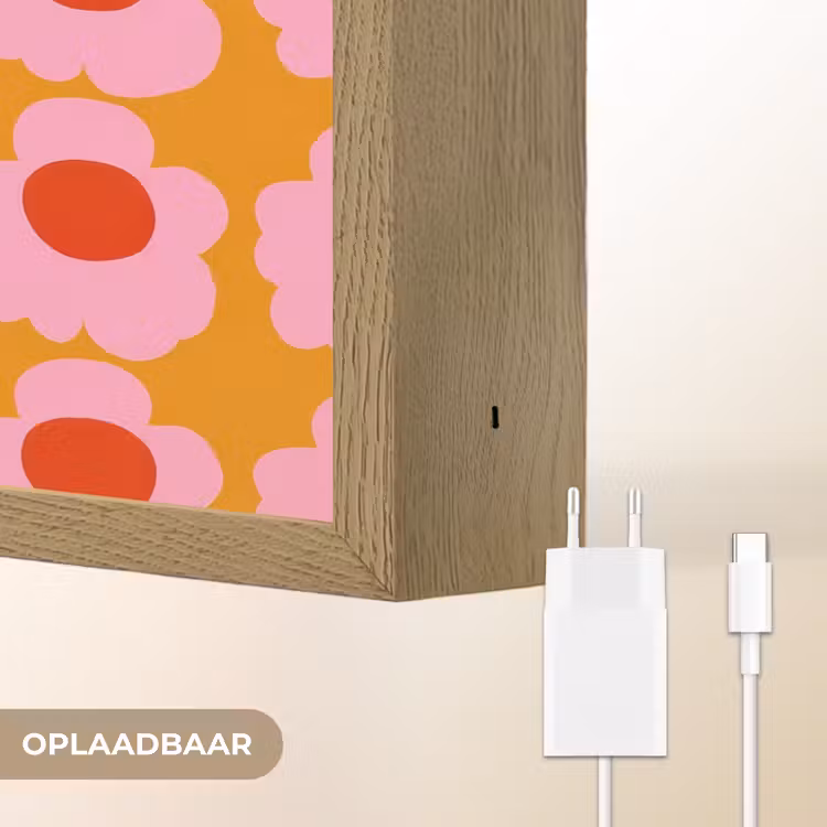 Retro - Bloemen - Roze Light Box met batterij (Wandlamp) middel 907 -USP_websiteoplaadbaarNL