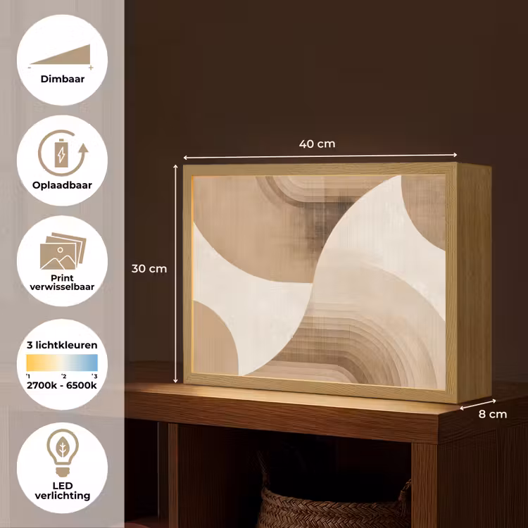Retro - Geometrische lagen - Aardetinten Light Box met batterij (Wandlamp) middel -USP_websiteoverzichtNL