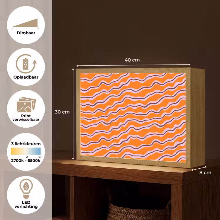Retro - Golvend - Oranje Light Box met batterij (Wandlamp) middel 907 -USP_websiteoverzichtNL