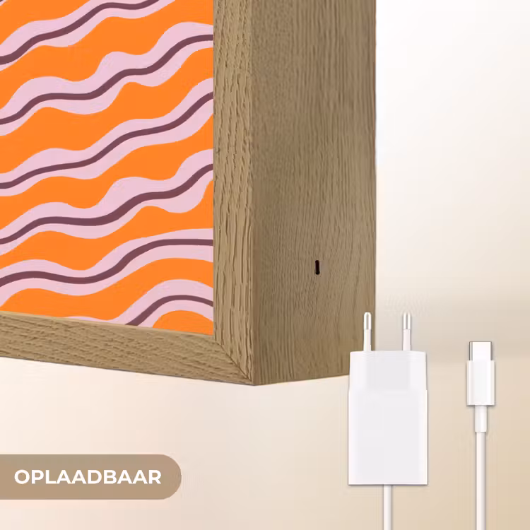 Retro - Golvend - Oranje Light Box met batterij (Wandlamp) middel 907 -USP_websiteoplaadbaarNL
