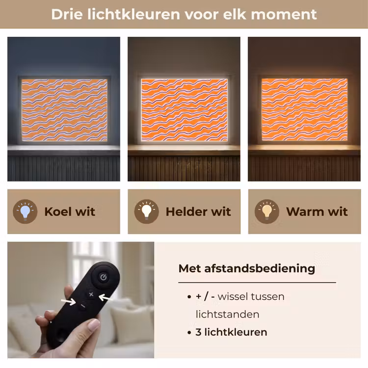 Retro - Golvend - Oranje Light Box met batterij (Wandlamp) middel 907 -USP_lichtkleurNL