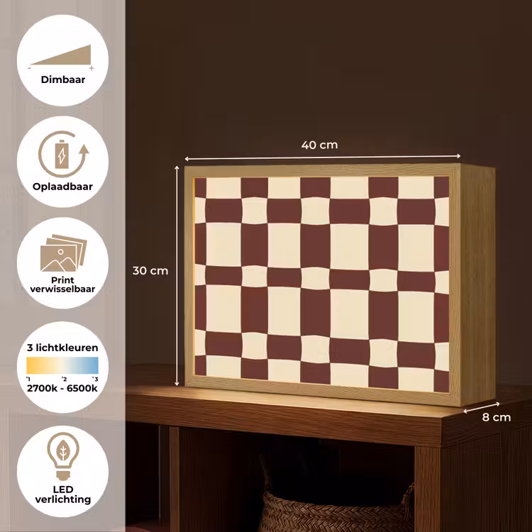 Retro - Patroon - Bruin Light Box met batterij (Wandlamp) middel 907 -USP_websiteoverzichtNL