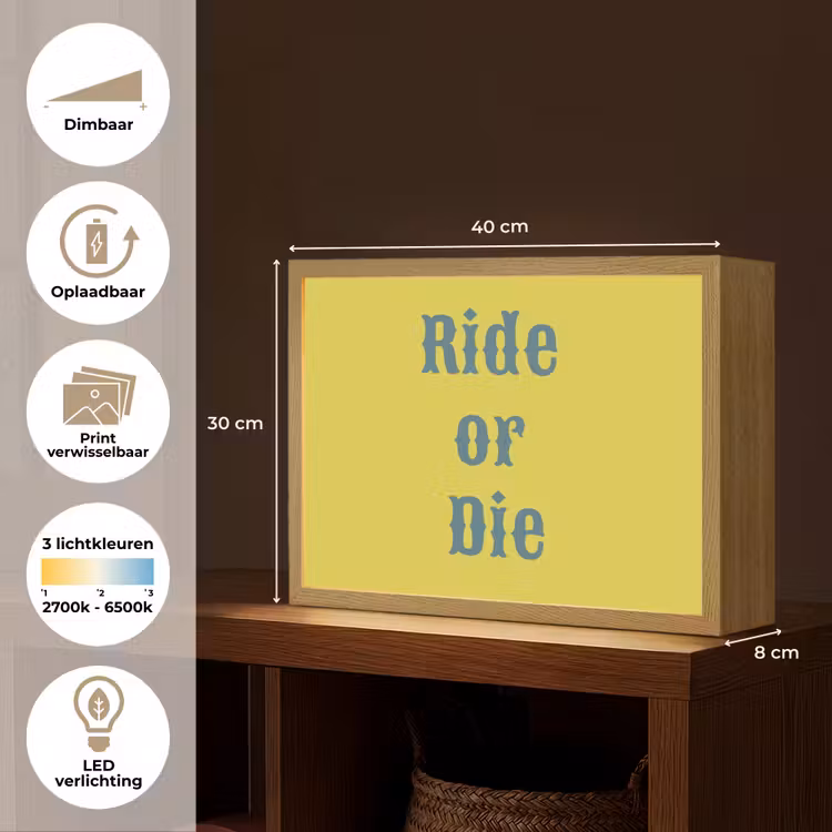 Ride or die - Geel - Blauw Light Box met batterij (Wandlamp) middel -USP_websiteoverzichtNL