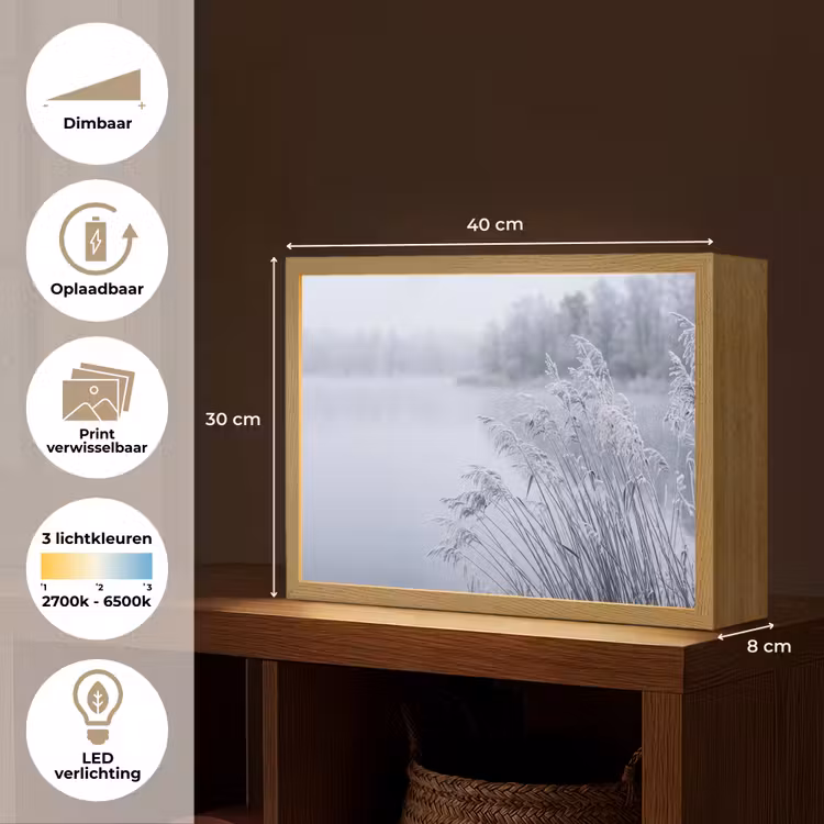 Riet - Bevroren - Winter - Natuur Light Box met batterij (Wandlamp) middel -USP_websiteoverzichtNL