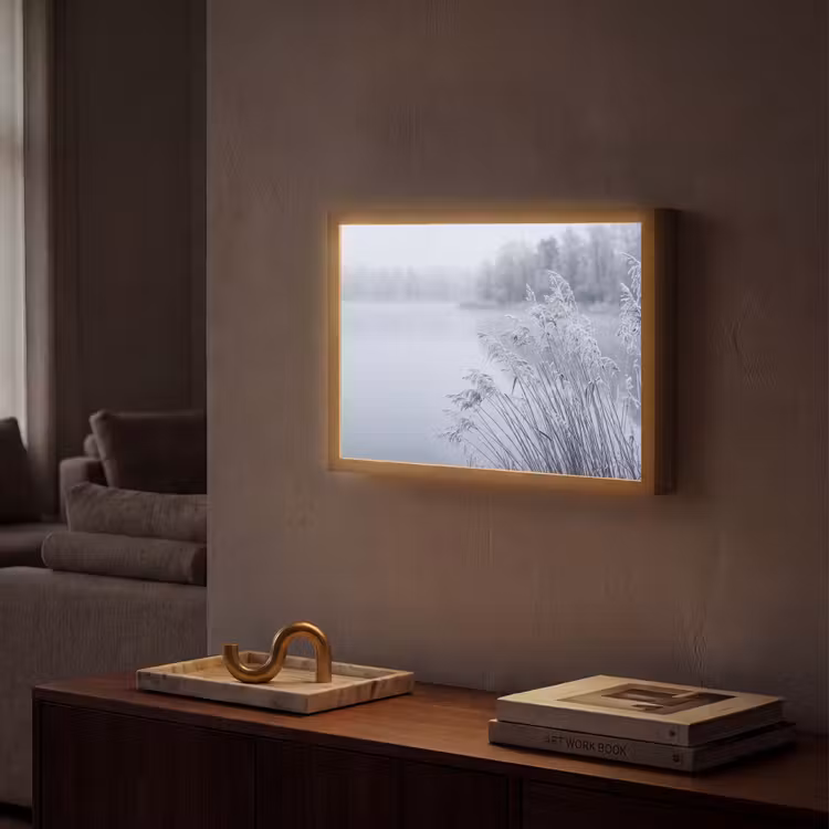 Riet - Bevroren - Winter - Natuur Light Box met batterij (Wandlamp) middel -sfeer1