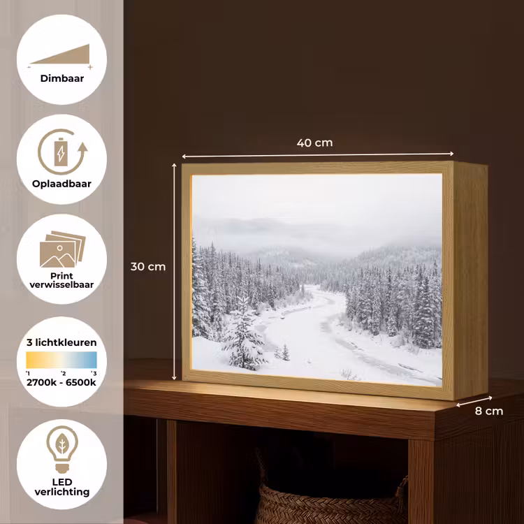 Rivier - Bevroren - Landschap - Winter Light Box met batterij (Wandlamp) middel -USP_websiteoverzichtNL