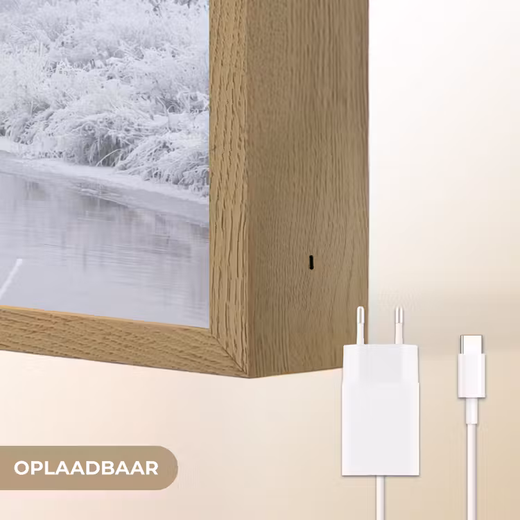 Rivier - Sneeuw - Bos - Winter - Schilderachtig Light Box met batterij (Wandlamp) middel -USP_websiteoplaadbaarNL