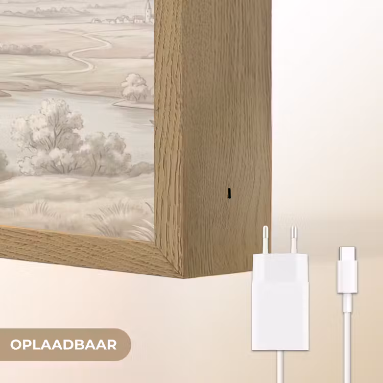 Rivierlandschap - Bergen - Natuur - Vintage - Beige Light Box met batterij (Wandlamp) middel -USP_websiteoplaadbaarNL